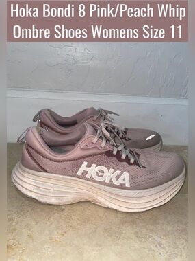 Hoka Bondi 8 Pink/Peach Whip Ombre Shoes  Womens Size 11